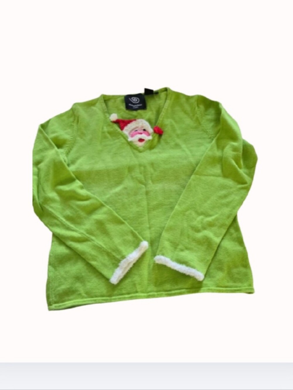 Michael Simon Event Sweater Size Small Green Christmas Santa Top Ramie Cotton